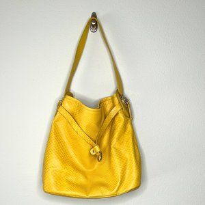 Cole Haan Casey Drawstring Hobo in Sunflower Yellow Snake Embossed